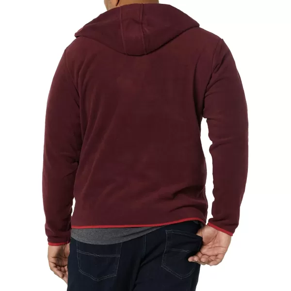 Amazon Essentials Mens SnapFront Hooded Polar Fleece JacketBurgundyRed Color Block