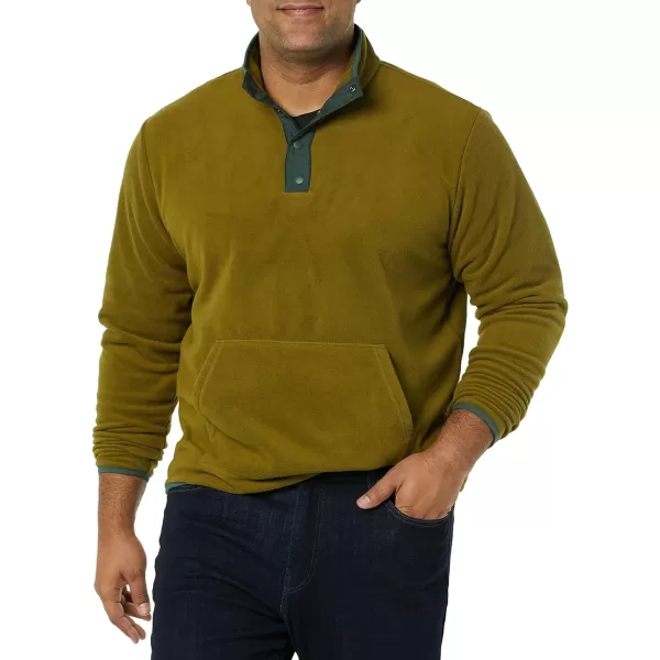 Amazon Essentials Mens SnapFront Pullover Polar Fleece JacketOliveGreen Color Block