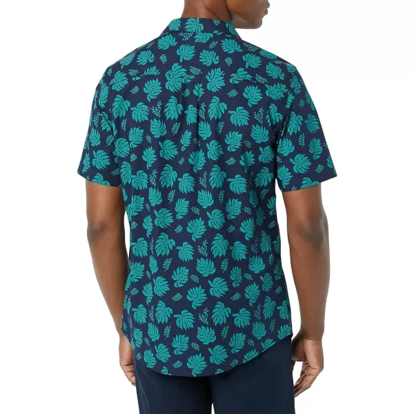 Amazon Essentials Mens StandardFit Vacation ShirtNavy Palm Leaf