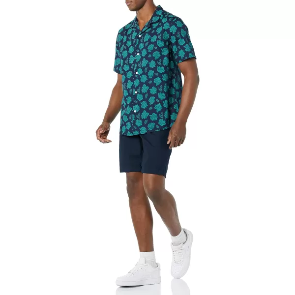 Amazon Essentials Mens StandardFit Vacation ShirtNavy Palm Leaf