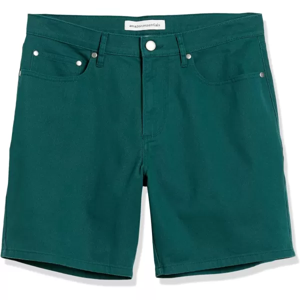 Amazon Essentials Mens StraightFit 7 Inseam Stretch 5Pocket ShortsDark Green