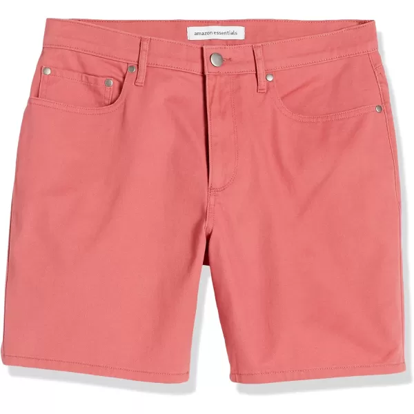 Amazon Essentials Mens StraightFit 7 Inseam Stretch 5Pocket ShortsWashed Red