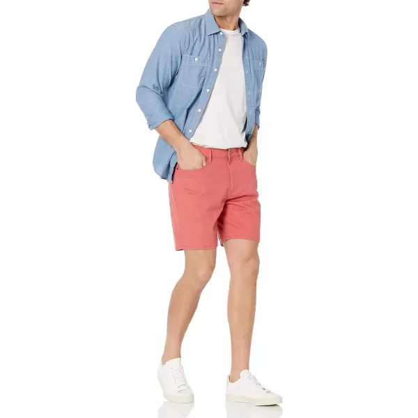 Amazon Essentials Mens StraightFit 7 Inseam Stretch 5Pocket ShortsWashed Red