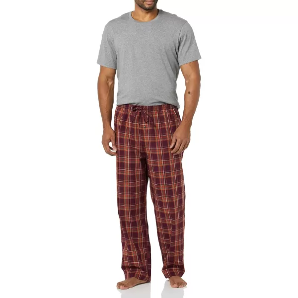 Amazon Essentials Mens StraightFit Woven Pajama PantBurgundy Mix Plaid