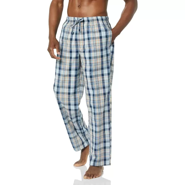 Amazon Essentials Mens StraightFit Woven Pajama PantTaupeNavy Madras