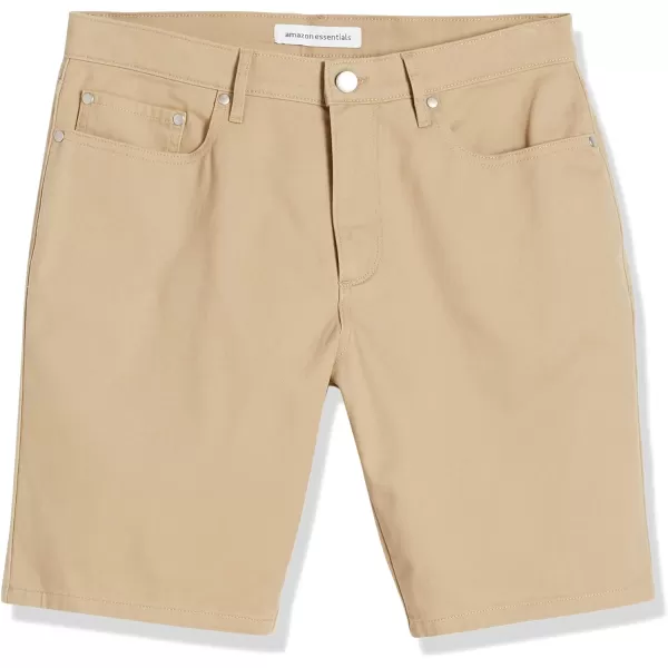 Amazon Essentials Mens Straightfit 9 Inseam Stretch 5Pocket ShortKhaki Brown