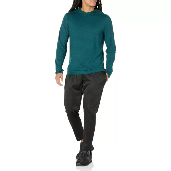 Amazon Essentials Mens Tech Stretch LongSleeve Hooded TShirtDark Green Space Dye