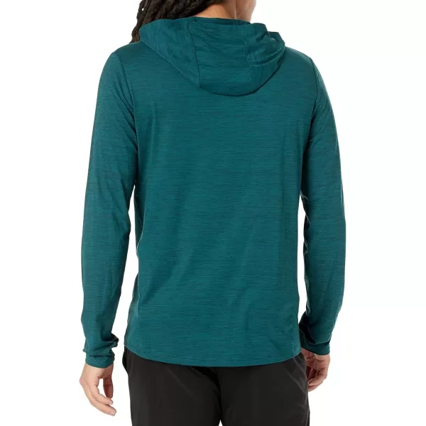 Amazon Essentials Mens Tech Stretch LongSleeve Hooded TShirtDark Green Space Dye