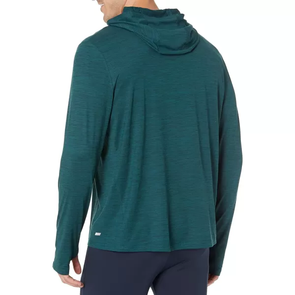 Amazon Essentials Mens Tech Stretch LongSleeve Hooded TShirtDark Green Space Dye