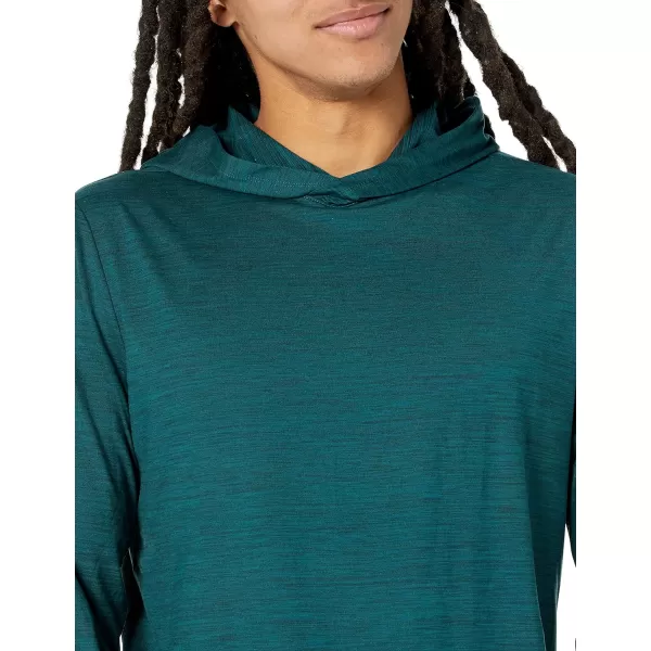 Amazon Essentials Mens Tech Stretch LongSleeve Hooded TShirtDark Green Space Dye