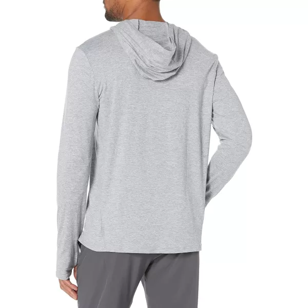 Amazon Essentials Mens Tech Stretch LongSleeve Hooded TShirtLight Grey Space Dye