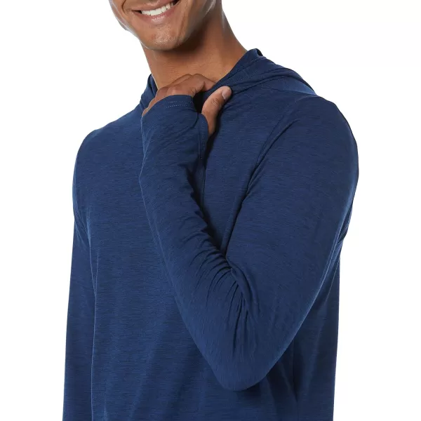 Amazon Essentials Mens Tech Stretch LongSleeve Hooded TShirtNavy Space Dye