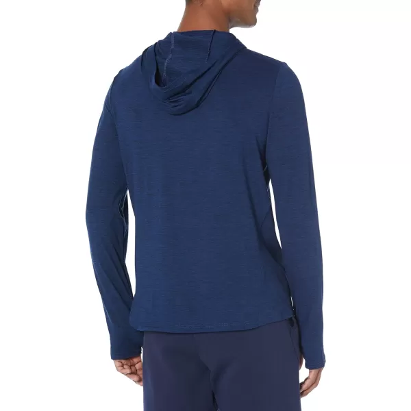 Amazon Essentials Mens Tech Stretch LongSleeve Hooded TShirtNavy Space Dye