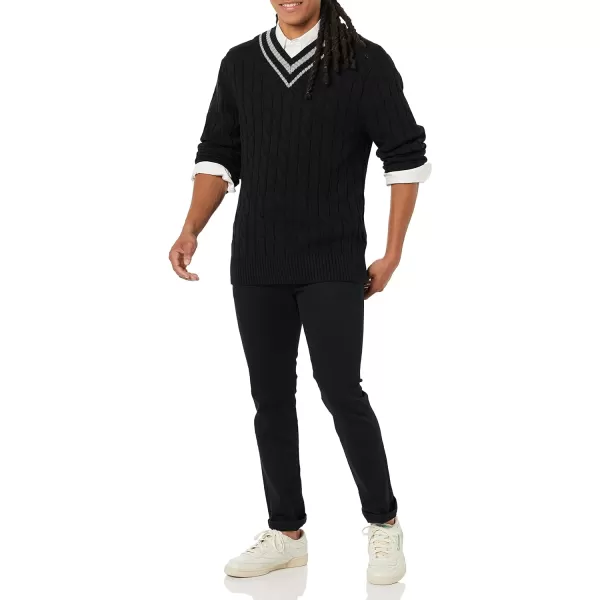 Amazon Essentials Mens VNeck Cable SweaterBlack