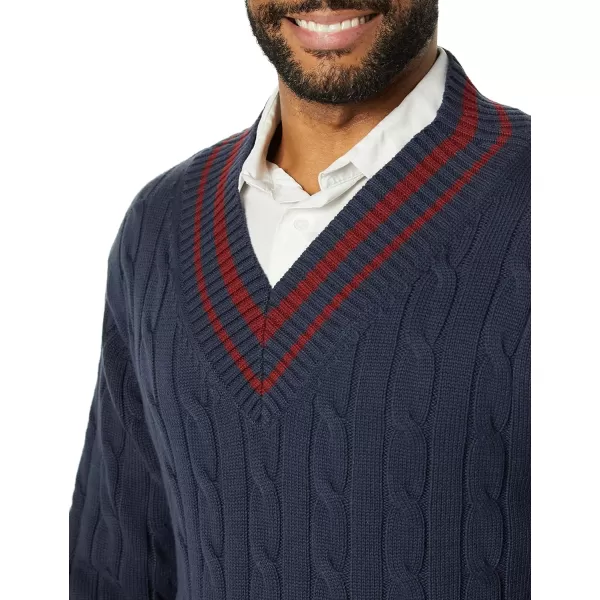 Amazon Essentials Mens VNeck Cable SweaterDark Navy