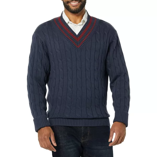 Amazon Essentials Mens VNeck Cable SweaterDark Navy