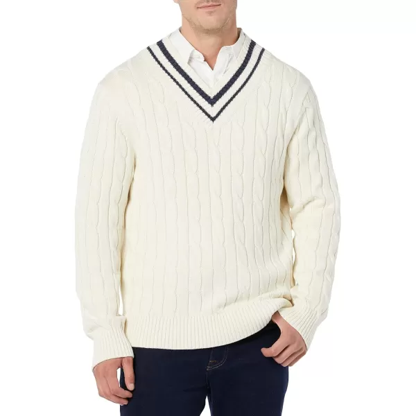 Amazon Essentials Mens VNeck Cable SweaterLight Beige