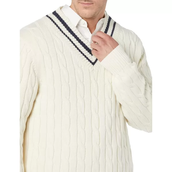 Amazon Essentials Mens VNeck Cable SweaterLight Beige