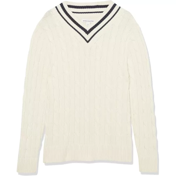 Amazon Essentials Mens VNeck Cable SweaterLight Beige