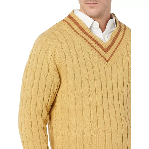 Amazon Essentials Mens VNeck Cable SweaterTan