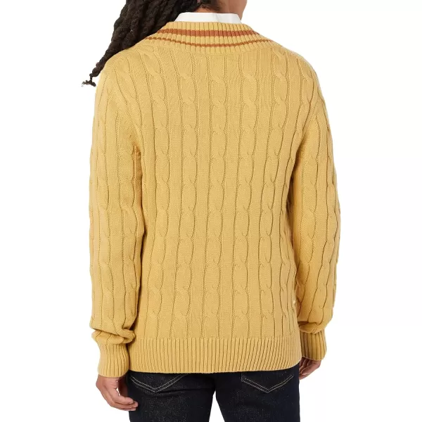 Amazon Essentials Mens VNeck Cable SweaterTan