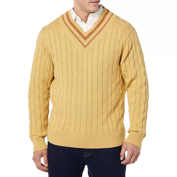 Amazon Essentials Mens VNeck Cable SweaterTan