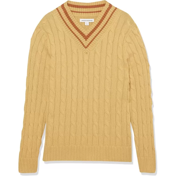 Amazon Essentials Mens VNeck Cable SweaterTan