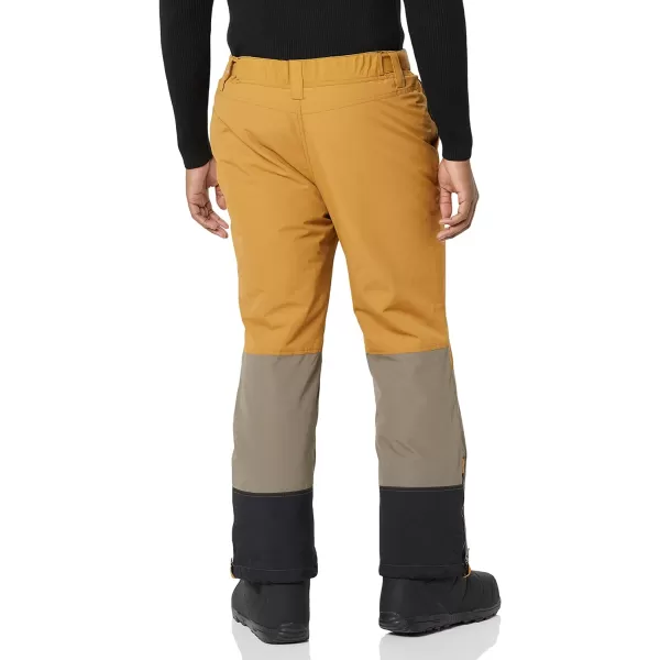 Amazon Essentials Mens WaterResistant Insulated Snow PantBrownMustard Yellow Color Block