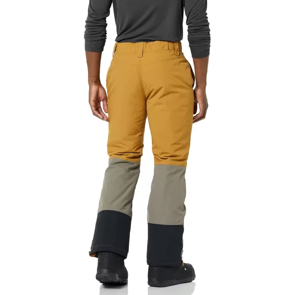 Amazon Essentials Mens WaterResistant Insulated Snow PantBrownMustard Yellow Color Block