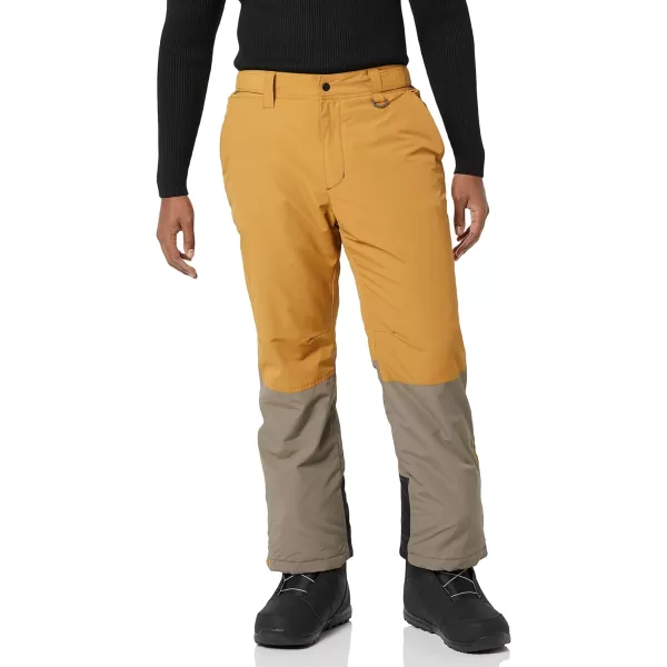 Amazon Essentials Mens WaterResistant Insulated Snow PantBrownMustard Yellow Color Block