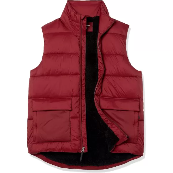 Amazon Essentials Mens WaterResistant SherpaLined Puffer VestBurgundy