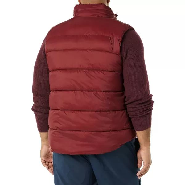 Amazon Essentials Mens WaterResistant SherpaLined Puffer VestBurgundy