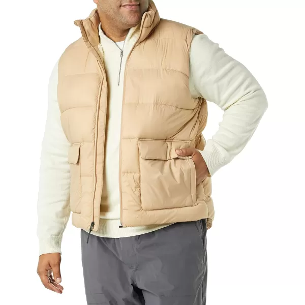 Amazon Essentials Mens WaterResistant SherpaLined Puffer VestKhaki Brown