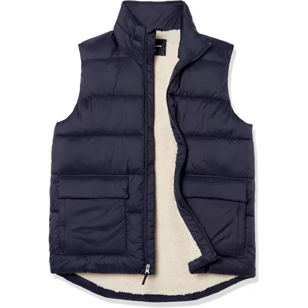 Amazon Essentials Mens WaterResistant SherpaLined Puffer VestNavy