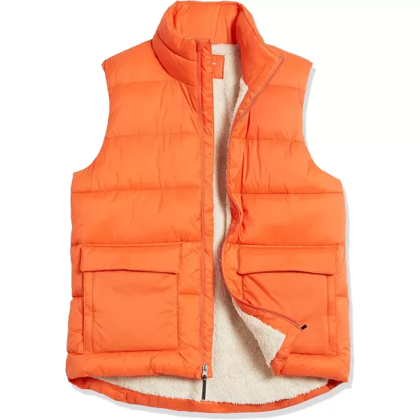 Amazon Essentials Mens WaterResistant SherpaLined Puffer VestOrange