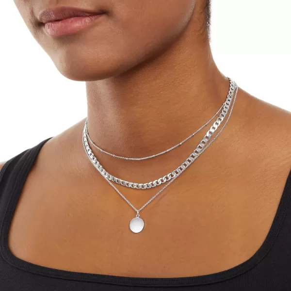 Amazon Essentials Polished Disc and Beaded Chain 2 Row Layer NecklaceSilver