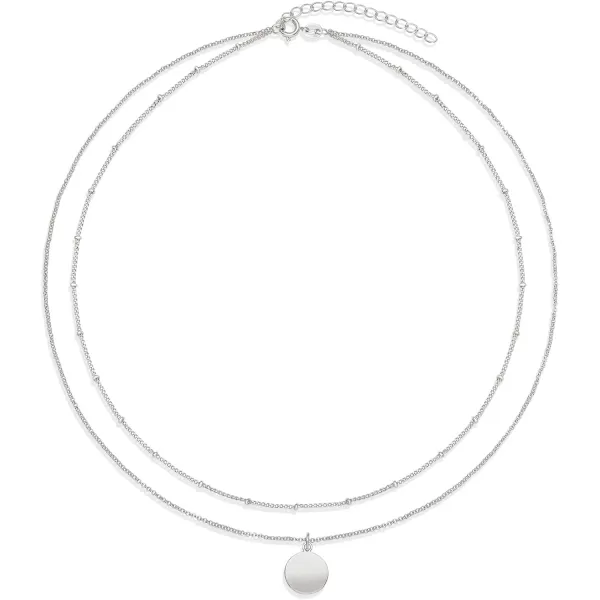 Amazon Essentials Polished Disc and Beaded Chain 2 Row Layer NecklaceSilver