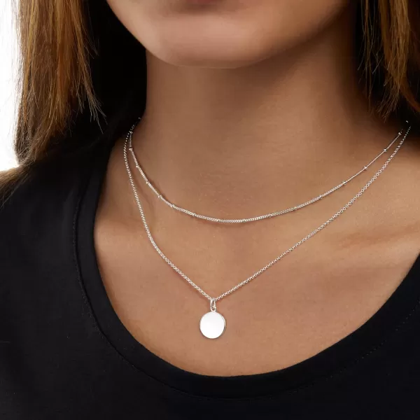 Amazon Essentials Polished Disc and Beaded Chain 2 Row Layer NecklaceSilver