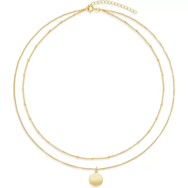 Amazon Essentials Polished Disc and Beaded Chain 2 Row Layer NecklaceYellow Gold