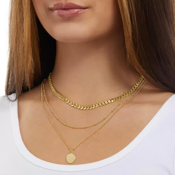 Amazon Essentials Polished Disc and Beaded Chain 2 Row Layer NecklaceYellow Gold