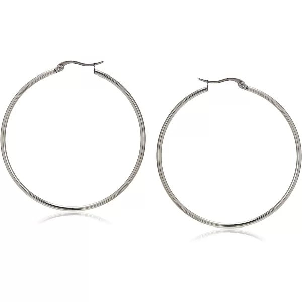 Amazon Essentials Stainless Steel Rounded Tube Hoop Earrings 50mmStainless Steel 50 mm