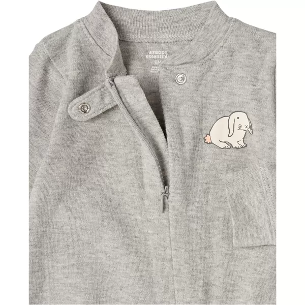 Amazon Essentials Unisex Babies Cotton Footless ZipFront Sleep and Play Pack of 3Grey Bunny