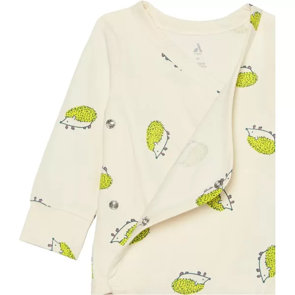 Amazon Essentials Unisex Babies Cotton LongSleeve Side Snap Bodysuit Previously Amazon Aware Pack of 3Beige HedgehogsLight Olive StripePale Blue