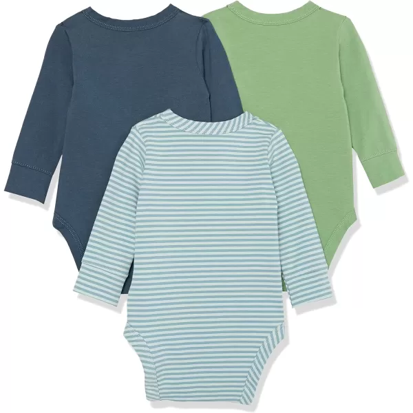 Amazon Essentials Unisex Babies Cotton LongSleeve Side Snap Bodysuit Previously Amazon Aware Pack of 3Dark NavyDusty Blue StripeGreen