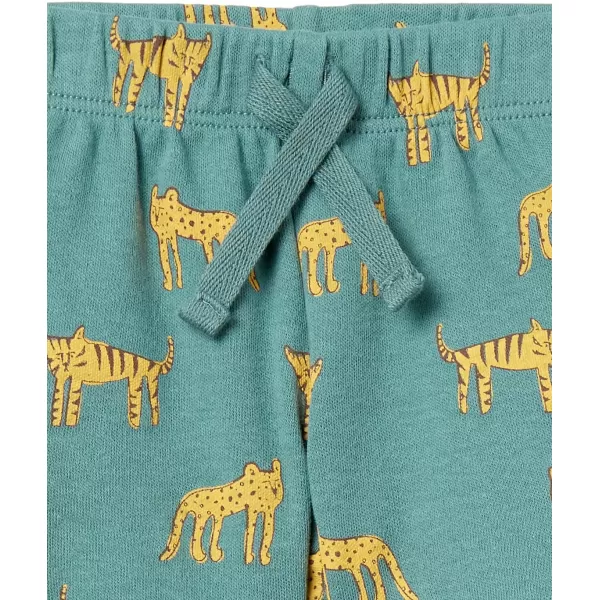 Amazon Essentials Unisex Babies Cotton PullOn Shorts Multipacks4 EcruOliveWashed Teal Green Big CatsYellow Stripe