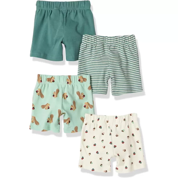 Amazon Essentials Unisex Babies Cotton PullOn Shorts Multipacks4 GreenIvovy AcornMint Green SquirrelWhite Stripe