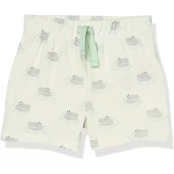 Amazon Essentials Unisex Babies Cotton PullOn Shorts Multipacks4 Grey HeatherIvory HipposLime Green DotsPale Aqua Blue