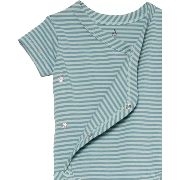 Amazon Essentials Unisex Babies Cotton ShortSleeve Side Snap Bodysuit Previously Amazon Aware Pack of 3Dark NavyDusty Blue StripeGreen