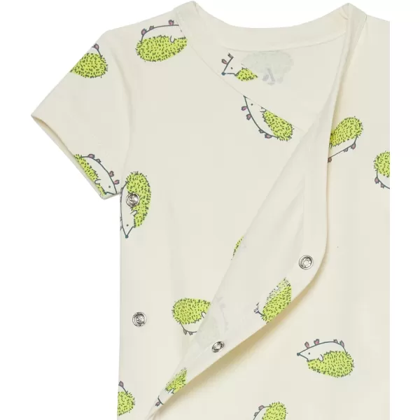 Amazon Essentials Unisex Babies Cotton ShortSleeve Side Snap Bodysuit Previously Amazon Aware Pack of 3Ivory HedgehogsPale Mint Green StripeSlate Grey