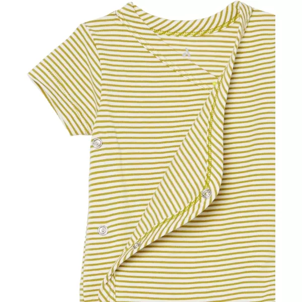 Amazon Essentials Unisex Babies Cotton ShortSleeve Side Snap Bodysuit Previously Amazon Aware Pack of 3IvoryOliveWhite Stripe